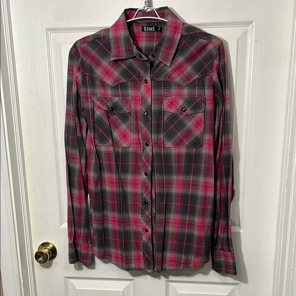 Cruel Girl Plaid Button-Up Shirt